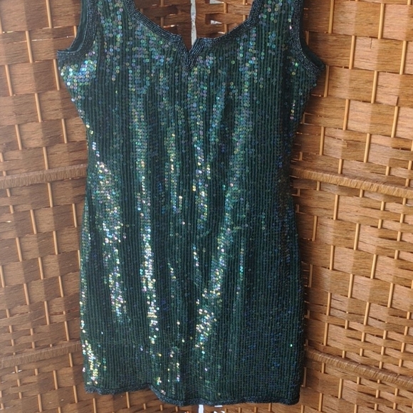 Vintage green sequin mini dress size S - Picture 2 of 7